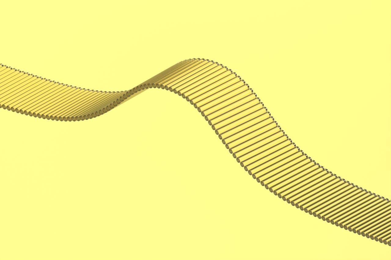 services-01 A dynamic wave-like abstract structure on a vibrant yellow backdrop, showcasing modern design.